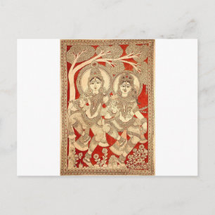 CARTE POSTALE DANSER RADHA KRISHNA KALAMKARI ART DE L'INDE