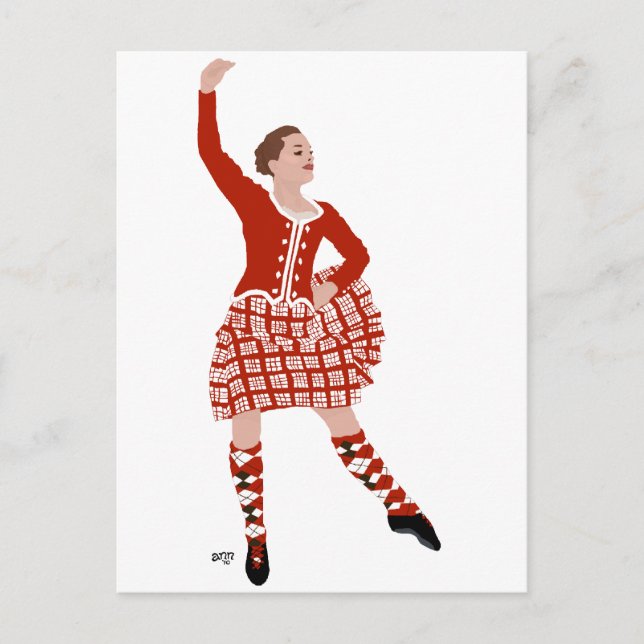 Carte Postale Danseur des Highlands écossais en rouge (Devant)