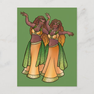 Carte Postale Danseurs de Belly Gemini Zodiac Bellydance Art