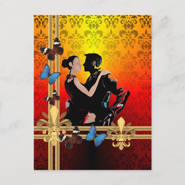 Carte Postale Danseurs de tango romantiques sur damask (Devant)
