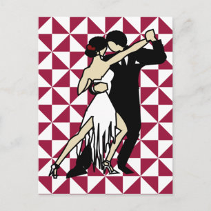 Carte Postale Danseurs de tango sur Maroon Arrière - plan géomét