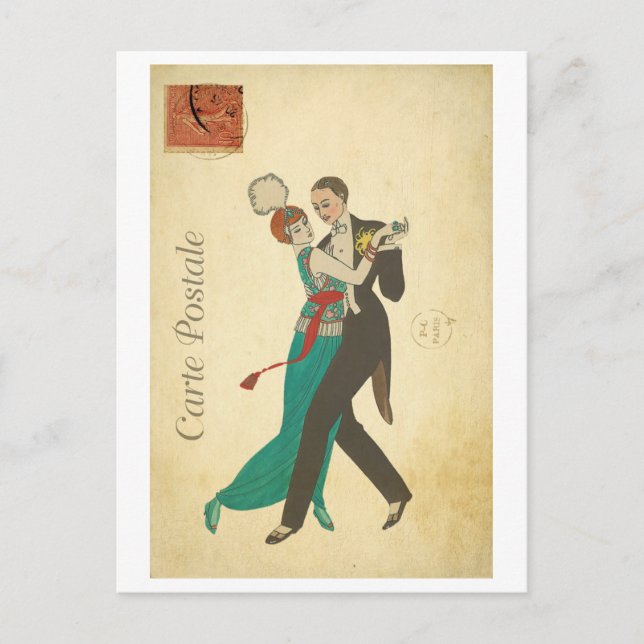 Carte Postale Danseurs Français, Romantique, Couple Dancing (Devant)