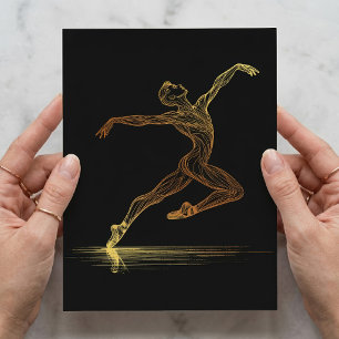 Carte Postale Danseuse de ballet d'art en ligne dorée Illustrati