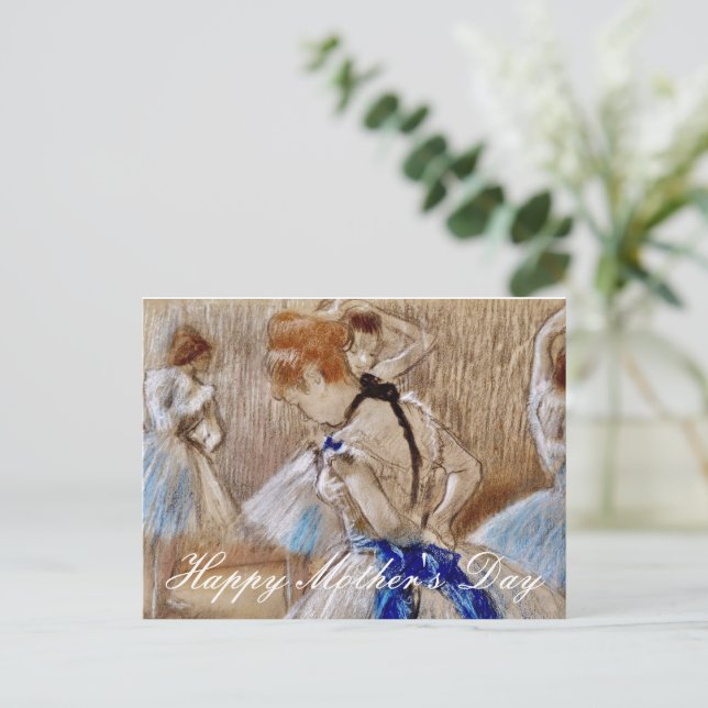 Carte Postale Danseuse de Degas avec ruban bleu (Debout devant)