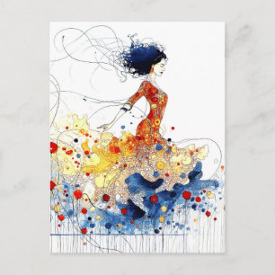 Carte Postale Danseuse de flamenco en mouvement multicolore flui