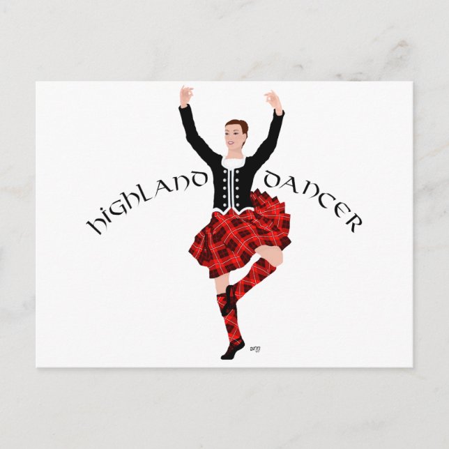 Carte Postale Danseuse des Highlands écossaise rouge et noir (Devant)