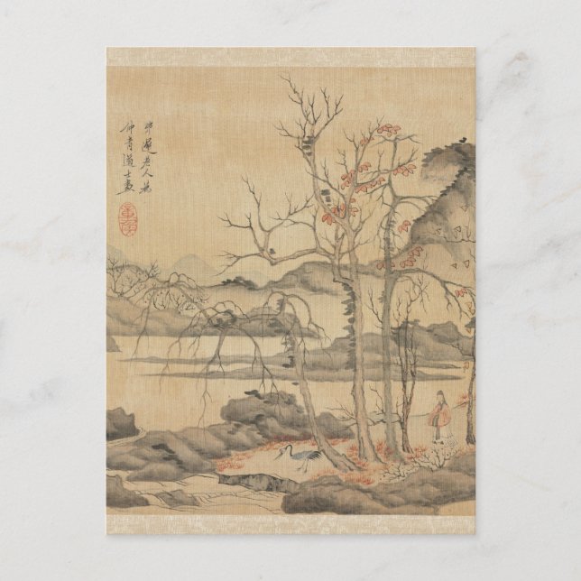 Carte Postale Daoist et grue dans le paysage d'automne par Hongs (Devant)