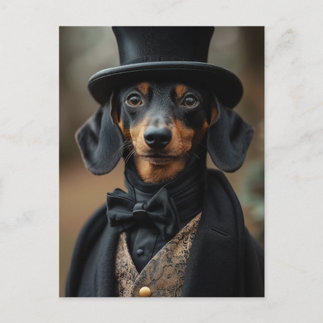 Carte Postale Dapper Dachshund dans l'élégante cour victorienne (Devant)