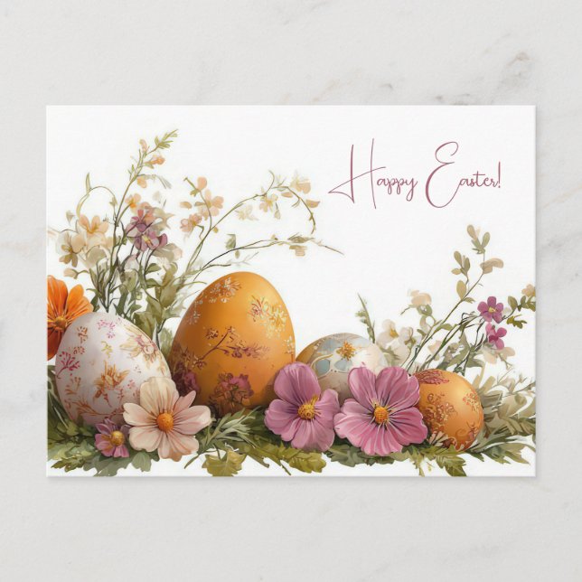 Carte postale d'Aquarell Oster colorée avec fleurs (Devant)