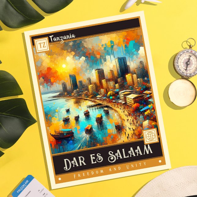Carte Postale Dar es Salaam, Tanzanie | Peinture Vintage (Créateur téléchargé)