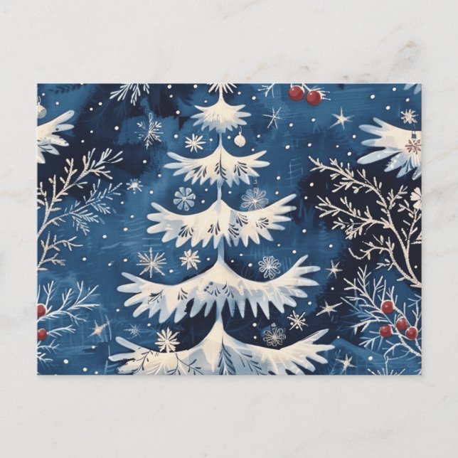 Carte postale d'arbre de Noël bleu blanc (Devant)