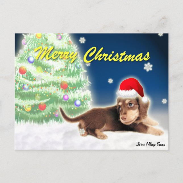 Carte postale d'arbre de Noël de teckel (Devant)