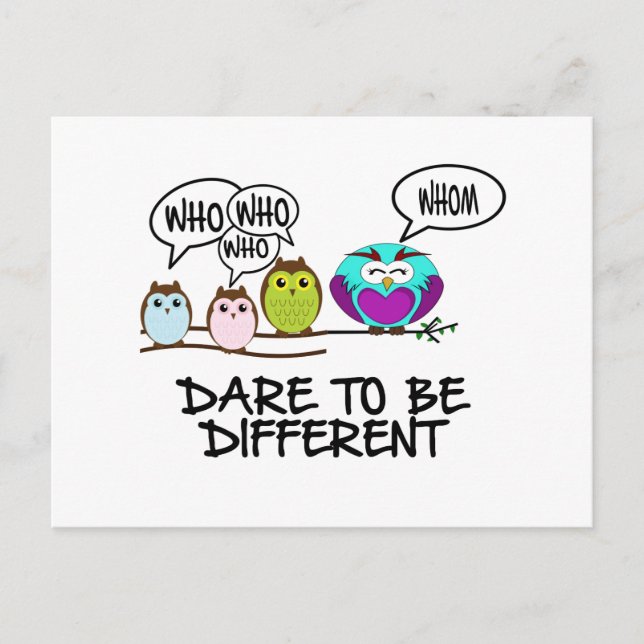 CARTE POSTALE DARE TO BE DIFFERENT - OWLS (Devant)