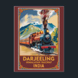 Carte Postale Darjeeling Inde Train Art de voyage à l'aquarelle<br><div class="desc">Conception de voyage rétro vectorielle de Darjeeling. Darjeeling est une ville de l'État indien du Bengale occidental, dans les contreforts de l'Himalaya. Il reste le terminus de la voie ferrée himalayenne de Darjeeling à voie étroite. Célèbre pour le thé noir distinctif cultivé dans les plantations qui parsèment ses pentes environnantes....</div>