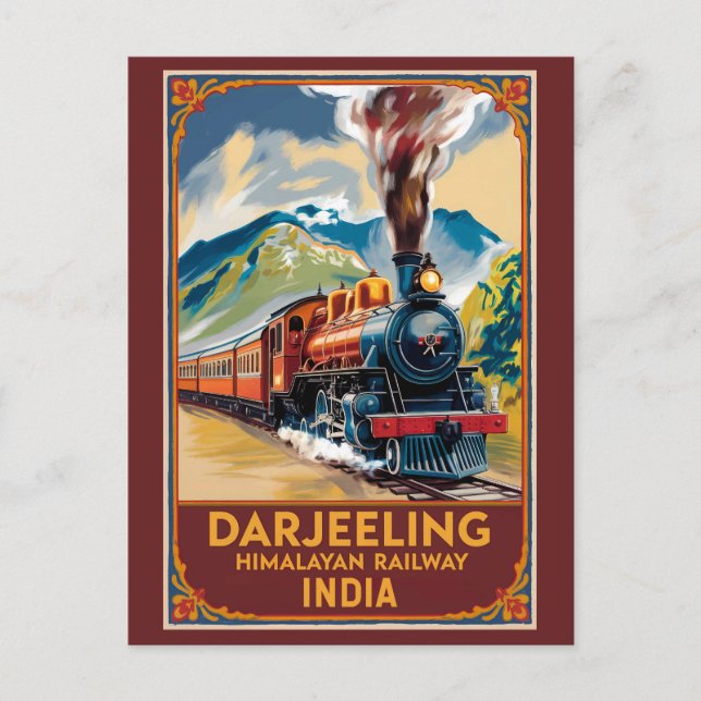 Carte Postale Darjeeling Inde Train Art de voyage à l'aquarelle  (Devant)