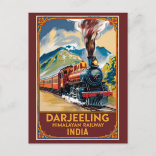 Carte Postale Darjeeling Inde Train Peintre Voyage Art Retro