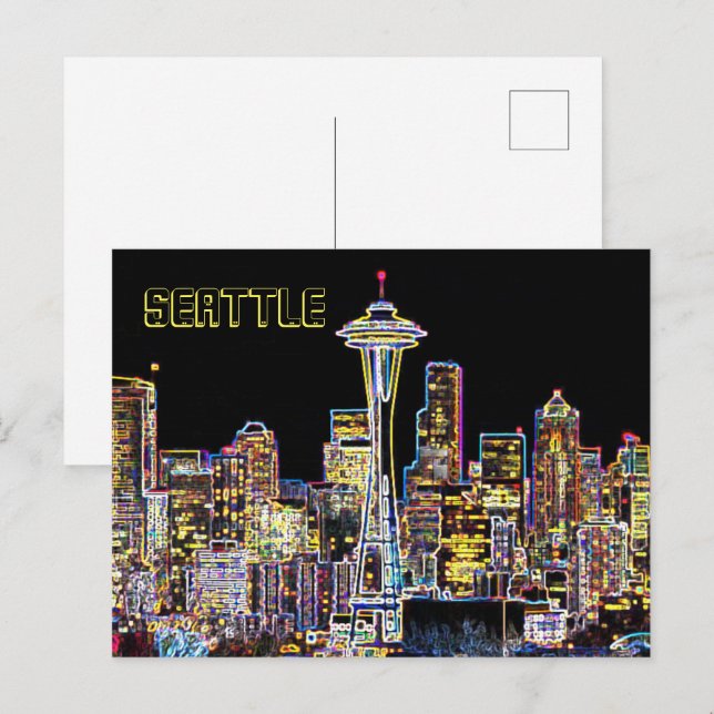 Carte Postale Dark be the Night - Luminous Seattle Skyline (Devant / Derrière)