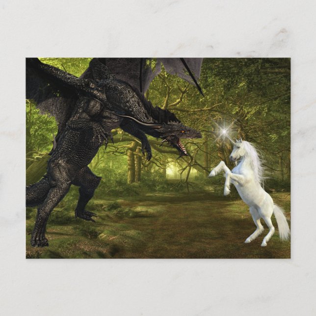 Carte Postale Dark Dragon Vs Unicorn Battle Magie (Devant)
