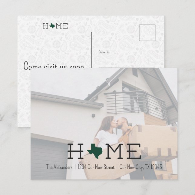 Carte Postale Dark Green HOME Texas Moving Faire-part (Devant / Derrière)