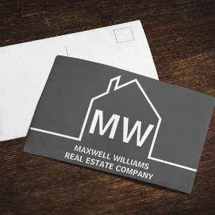Carte Postale Dark Grey Société Immobilier Monogram Realtor