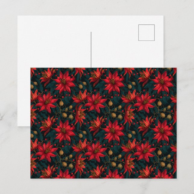 Carte Postale Dark Red Christmas Floral Pattern (Devant / Derrière)