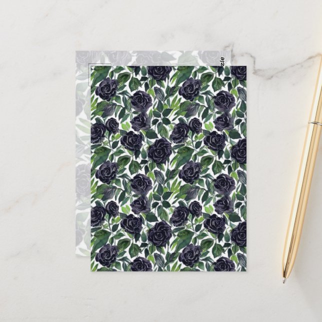 Carte Postale Dark rose delight, watercolor black roses print (Devant/Arrière en situation)