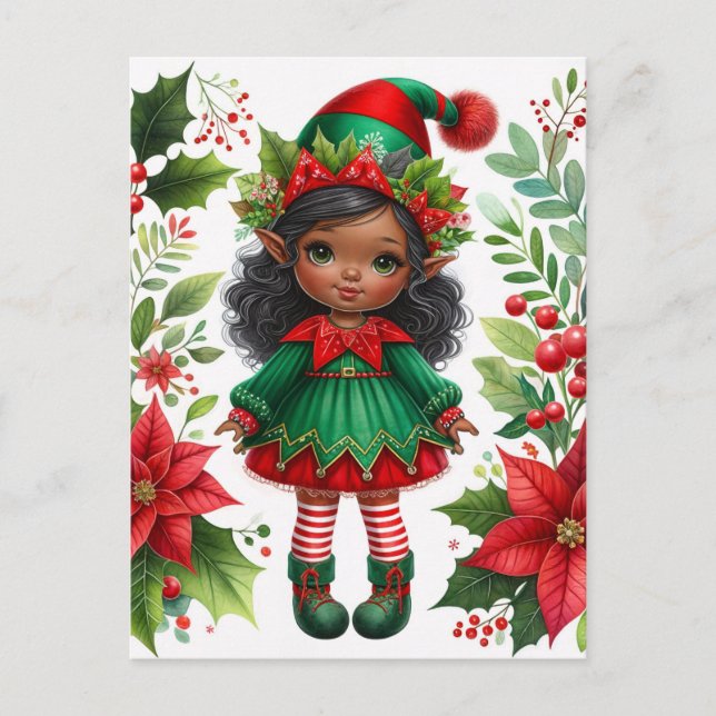 Carte Postale Dark-Skinned Christmas Elf Holiday (Devant)