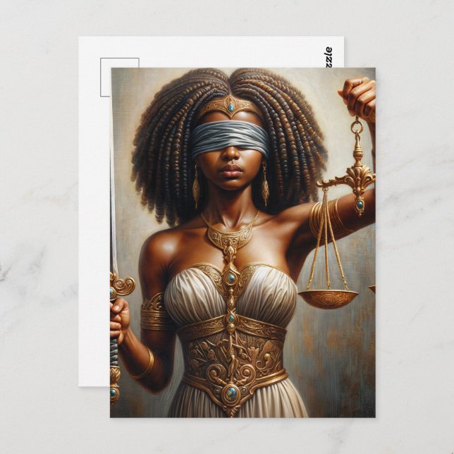 Carte Postale  Dark-Skinned Lady Justice With Scales and Sword (Devant / Derrière)