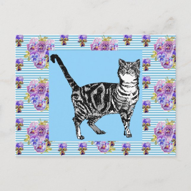 Carte postale d'art à rayures pastel de chat tigré (Devant)