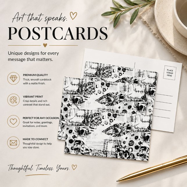 Carte postale d'art abstrait noir et blanc moderne (Créateur téléchargé)