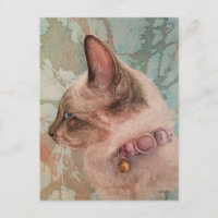 Carte postale d'art aquarelle Chat siamois Collier