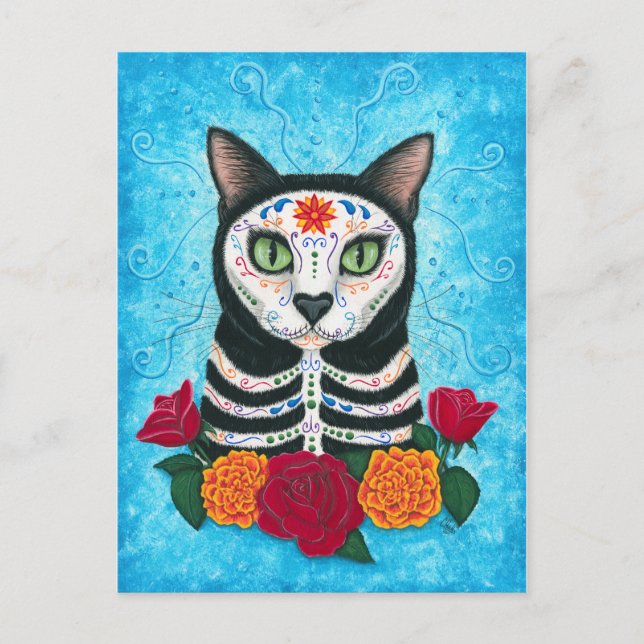 Carte postale d'art de chat Jour des morts sucre c (Devant)