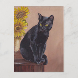 Carte postale d'art de chat noir "Curieux chaton"