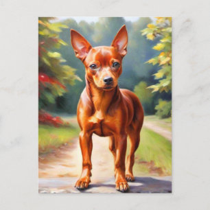 Carte postale d'art de chien Pinscher Nain Rouge