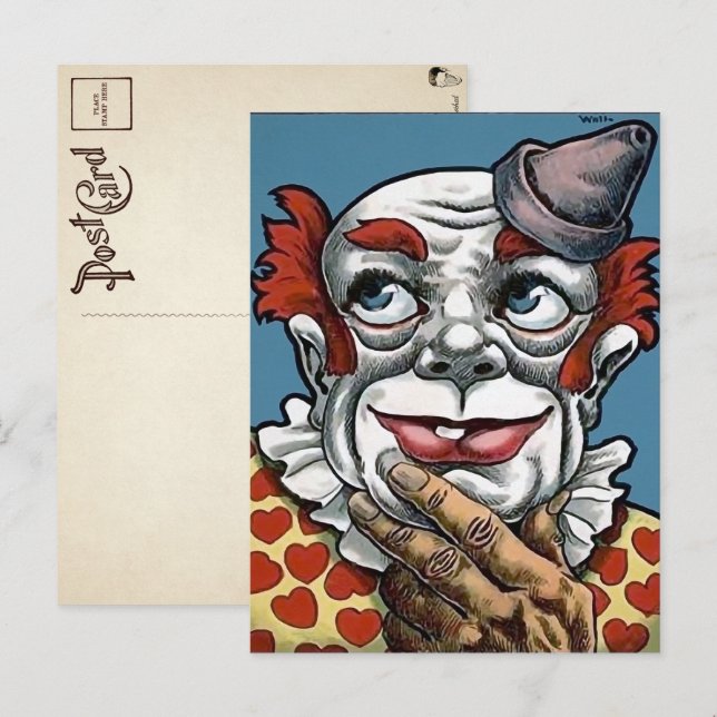 Carte postale d'art de clown effrayant vintage (Devant / Derrière)