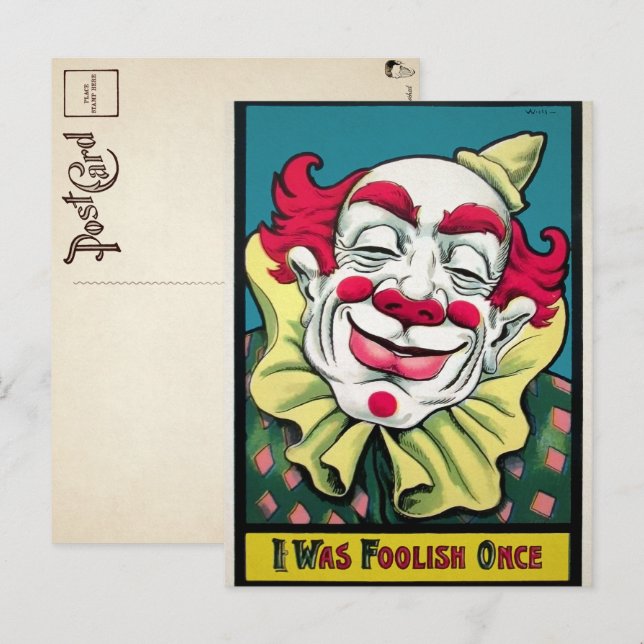 Carte postale d'art de clown vintage (Devant / Derrière)