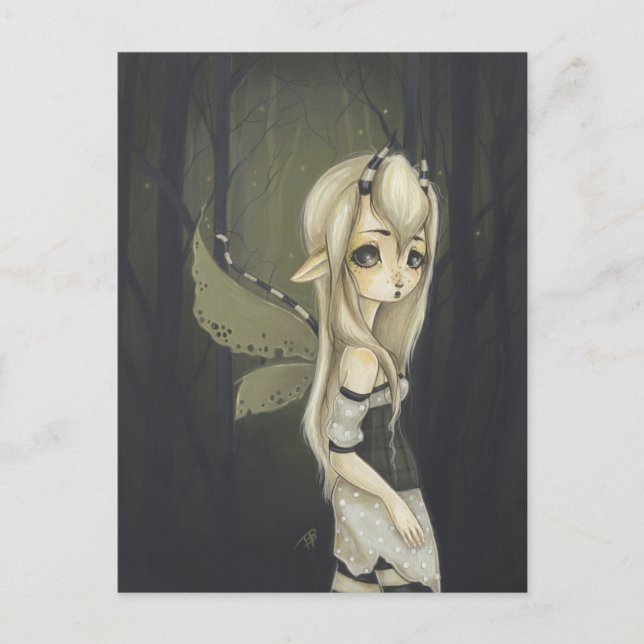 Carte postale d'art de fantasy féerique verte (Devant)