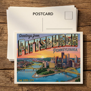 Carte postale d'art de la skyline rétro de Pittsbu