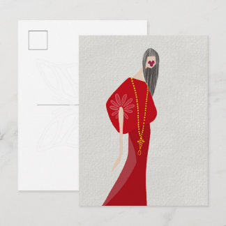 Carte postale d'art de mode glamour de femme rouge