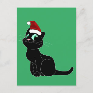 CARTE POSTALE D'ART DE NOËL DE CHAT NOIR MIGNON