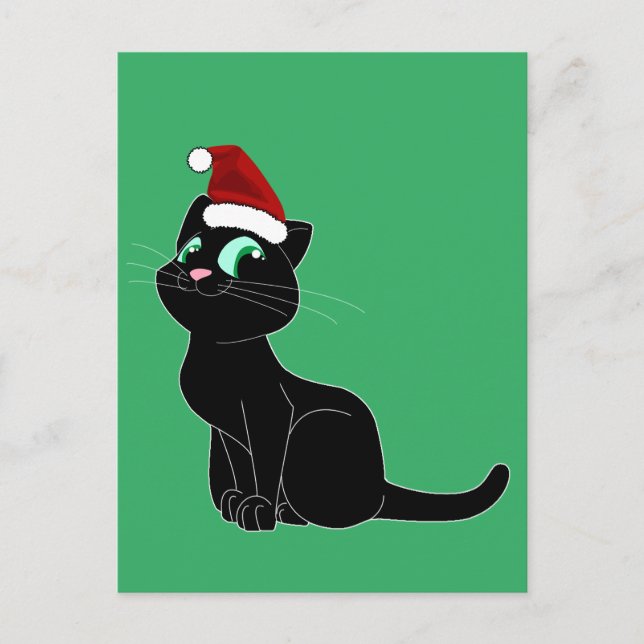 CARTE POSTALE D'ART DE NOËL DE CHAT NOIR MIGNON (Devant)