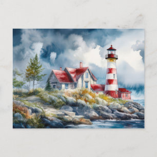 Carte postale d'art de phare à l'aquarelle