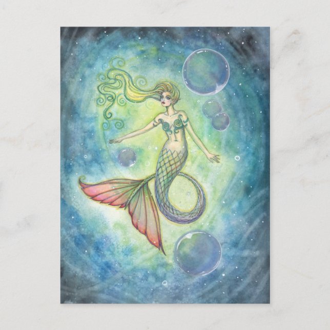 Carte postale d'art de sirène à l'aquarelle par Mo (Devant)