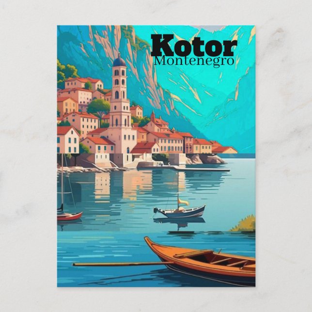 Carte postale d'art de voyage à Kotor Montenegro,  (Devant)