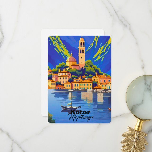 Carte postale d'art de voyage à Kotor Montenegro,  (Devant/Arrière en situation)
