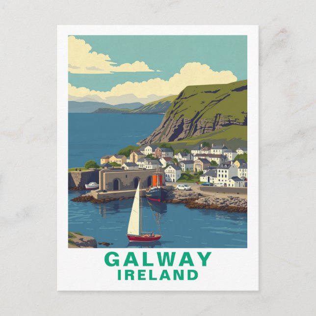 Carte postale d'art de voyage rétro Galway Irlande (Devant)