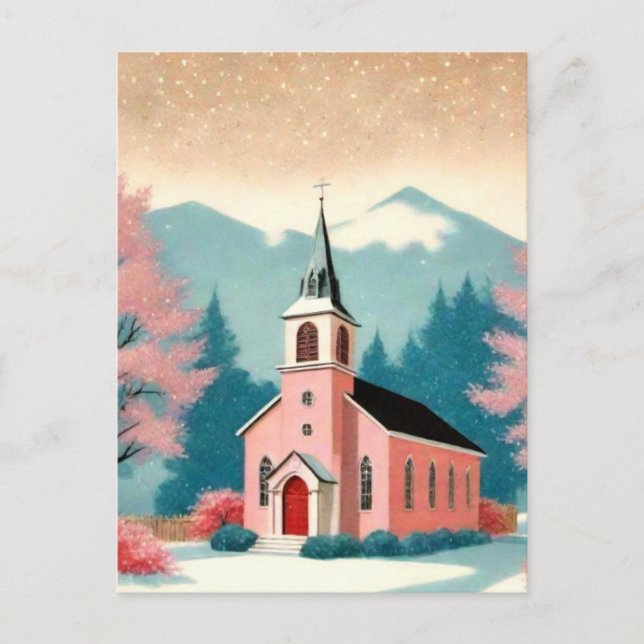 Carte postale d'art d'église rose de style rétro (Devant)