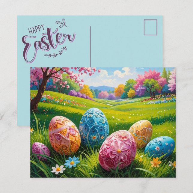 Carte postale d'art d'œuf de Pâques (Devant / Derrière)