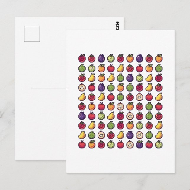 Carte postale d'art pixelisé 32-bits de fruits col (Devant / Derrière)