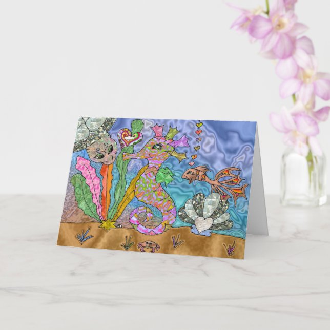 Carte postale d'art Tortue marine Cheval marin Psy (Orchidée)